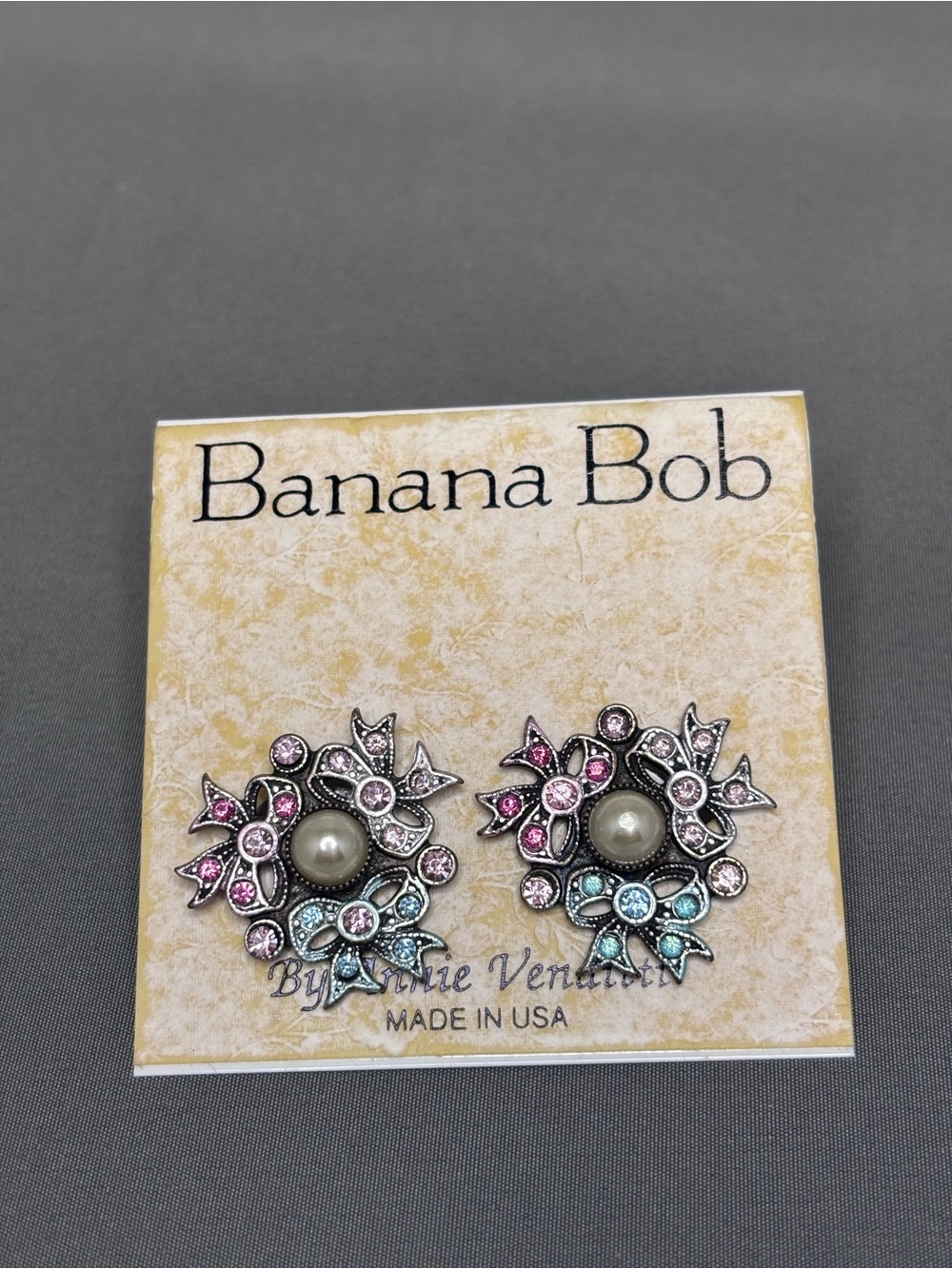 Banana Bob Floral Pearl Stud Earrings in Pink & Blue